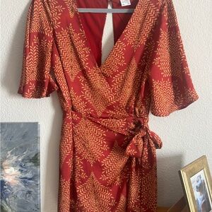 Selfie Leslie Red and Gold Patterned Romper